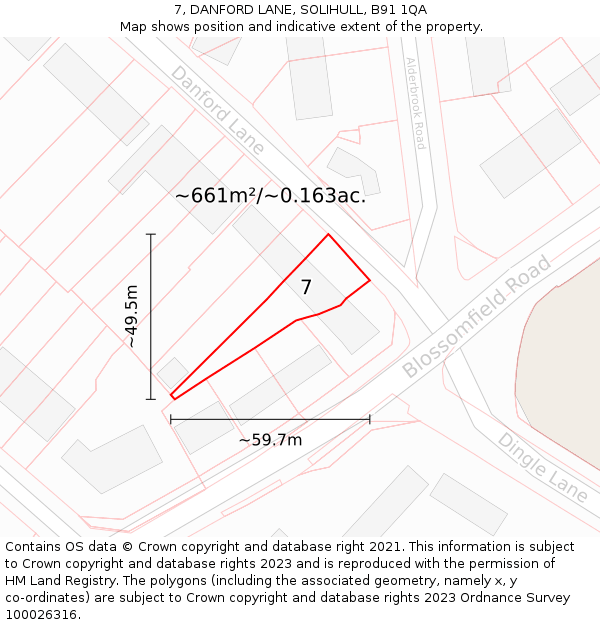 7, DANFORD LANE, SOLIHULL, B91 1QA: Plot and title map