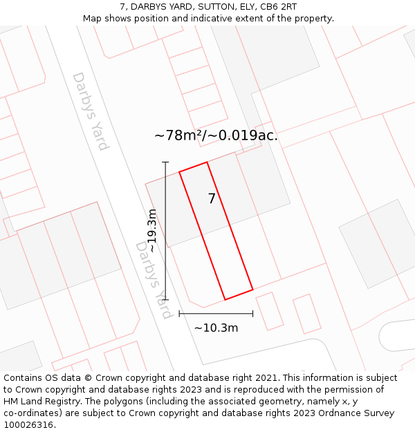 7, DARBYS YARD, SUTTON, ELY, CB6 2RT: Plot and title map