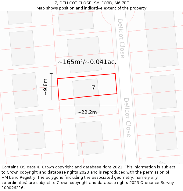 7, DELLCOT CLOSE, SALFORD, M6 7PE: Plot and title map