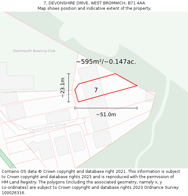 7, DEVONSHIRE DRIVE, WEST BROMWICH, B71 4AA: Plot and title map