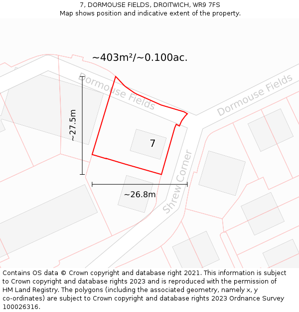 7, DORMOUSE FIELDS, DROITWICH, WR9 7FS: Plot and title map