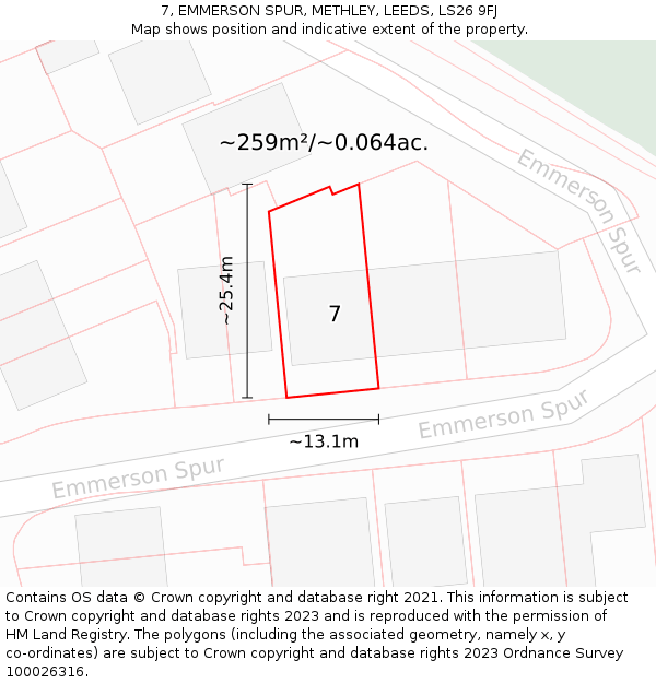 7, EMMERSON SPUR, METHLEY, LEEDS, LS26 9FJ: Plot and title map