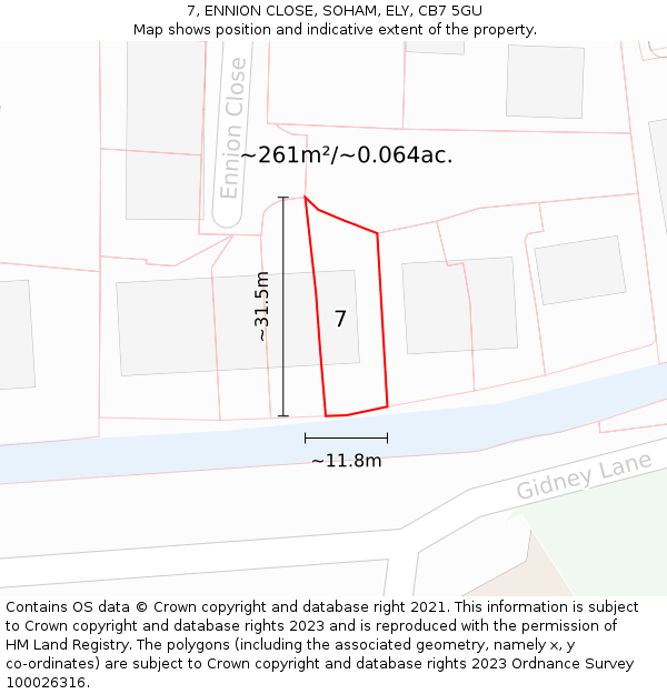 7, ENNION CLOSE, SOHAM, ELY, CB7 5GU: Plot and title map