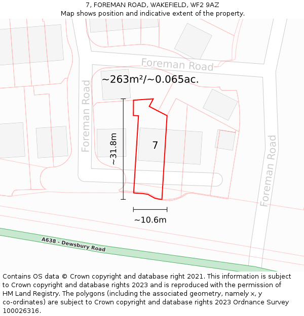7, FOREMAN ROAD, WAKEFIELD, WF2 9AZ: Plot and title map