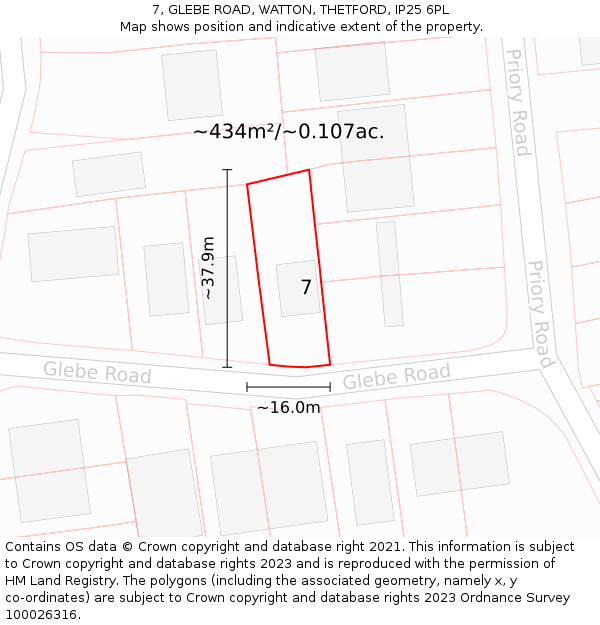 7, GLEBE ROAD, WATTON, THETFORD, IP25 6PL: Plot and title map