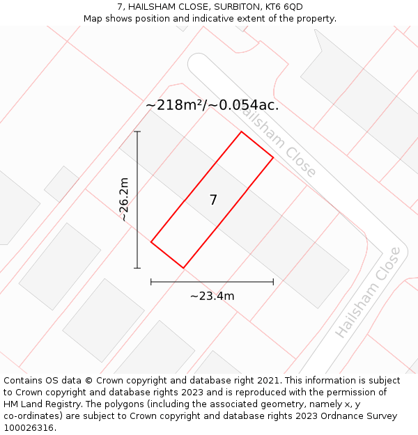 7, HAILSHAM CLOSE, SURBITON, KT6 6QD: Plot and title map
