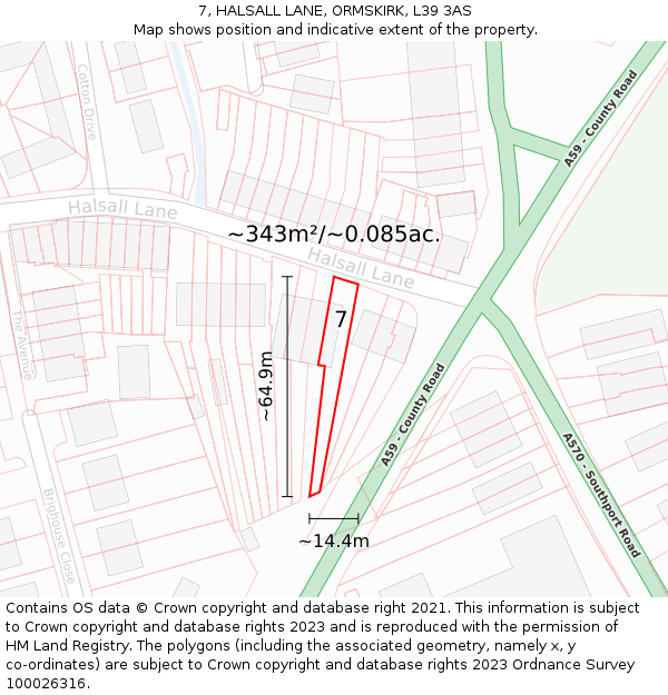 7, HALSALL LANE, ORMSKIRK, L39 3AS: Plot and title map