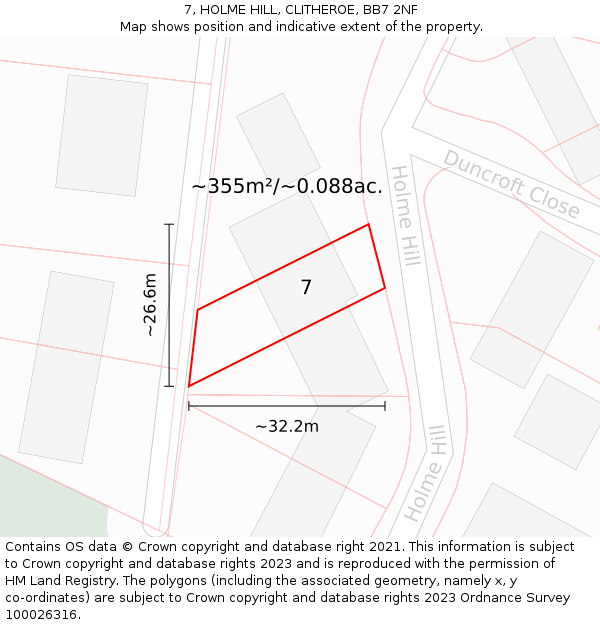 7, HOLME HILL, CLITHEROE, BB7 2NF: Plot and title map
