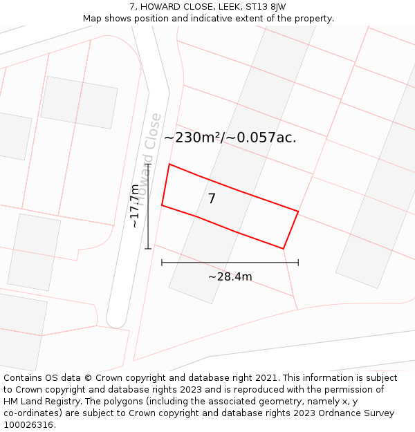 7, HOWARD CLOSE, LEEK, ST13 8JW: Plot and title map