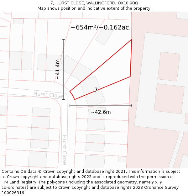 7, HURST CLOSE, WALLINGFORD, OX10 9BQ: Plot and title map