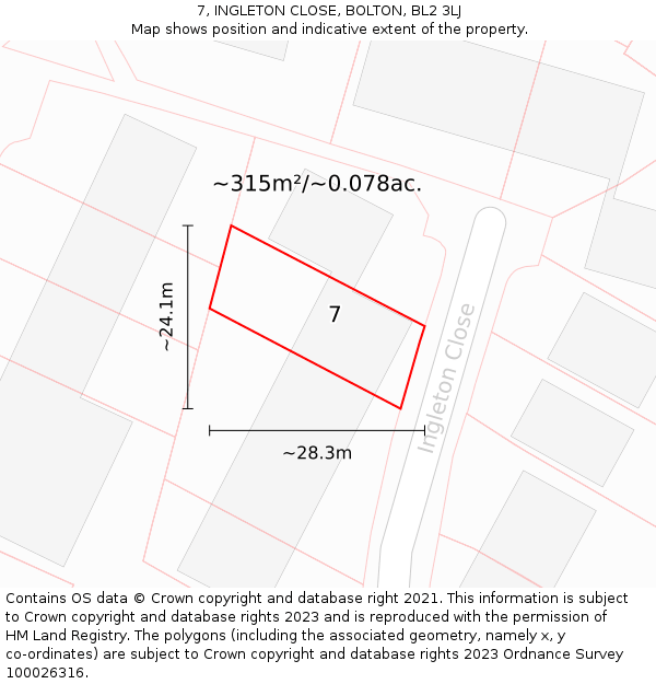 7, INGLETON CLOSE, BOLTON, BL2 3LJ: Plot and title map