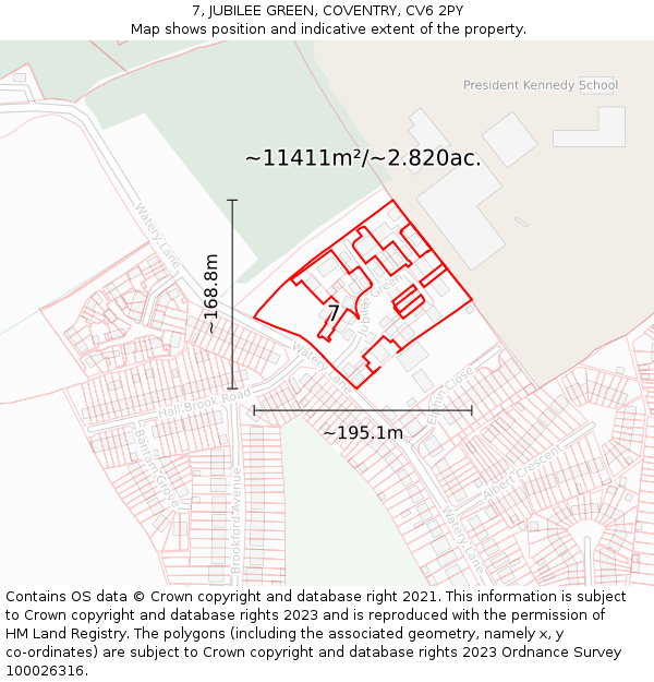 7, JUBILEE GREEN, COVENTRY, CV6 2PY: Plot and title map