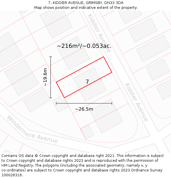 7, KIDDIER AVENUE, GRIMSBY, DN33 3DA: Plot and title map