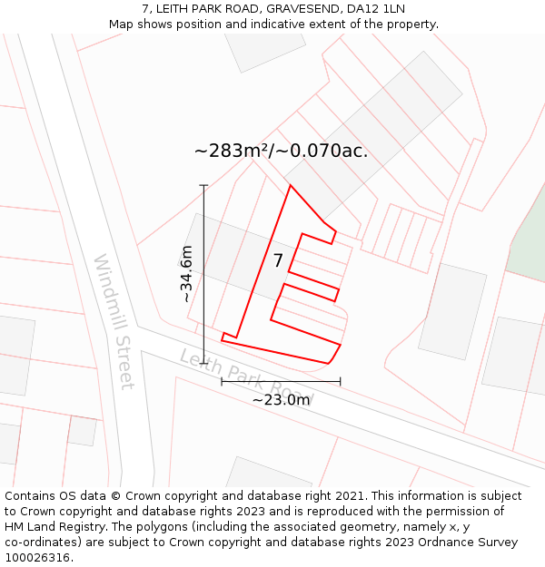 7, LEITH PARK ROAD, GRAVESEND, DA12 1LN: Plot and title map