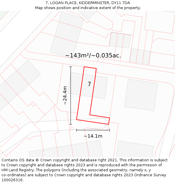 7, LOGAN PLACE, KIDDERMINSTER, DY11 7DA: Plot and title map
