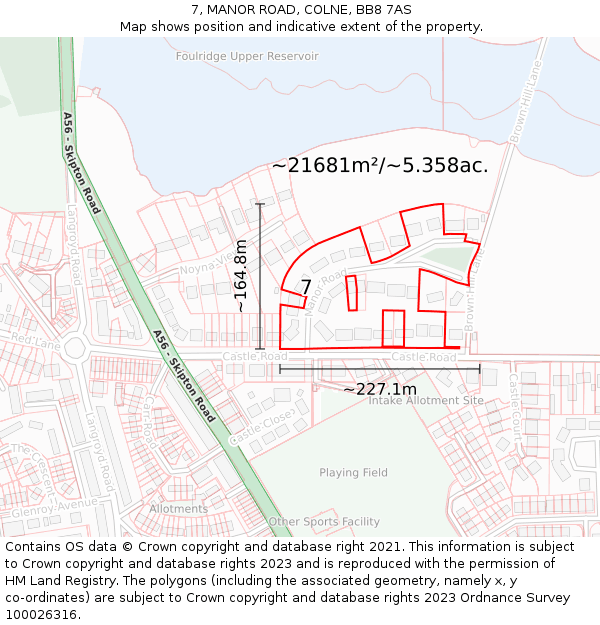 7, MANOR ROAD, COLNE, BB8 7AS: Plot and title map