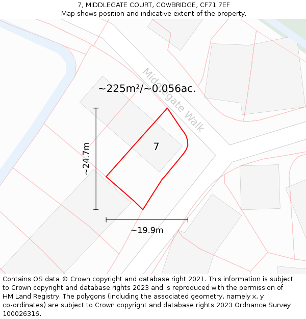 7, MIDDLEGATE COURT, COWBRIDGE, CF71 7EF: Plot and title map