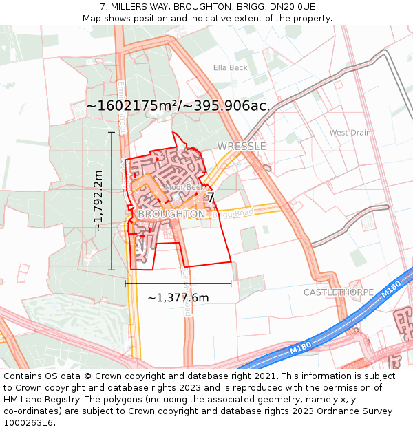7, MILLERS WAY, BROUGHTON, BRIGG, DN20 0UE: Plot and title map