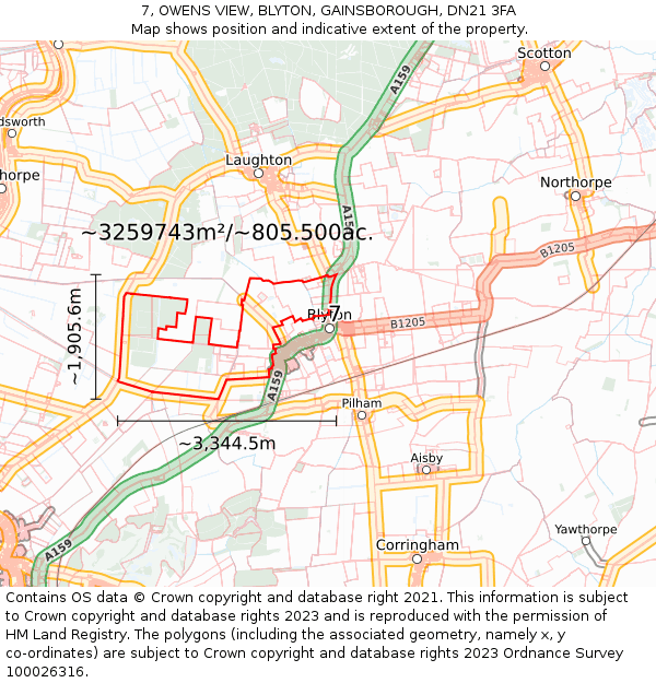 7, OWENS VIEW, BLYTON, GAINSBOROUGH, DN21 3FA: Plot and title map
