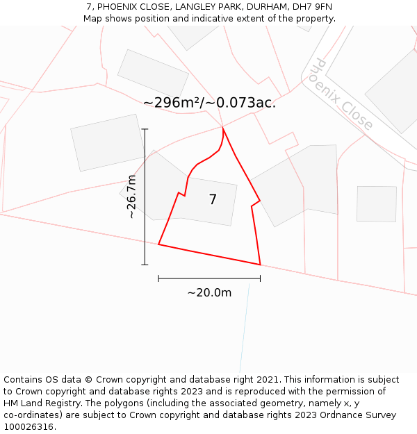 7, PHOENIX CLOSE, LANGLEY PARK, DURHAM, DH7 9FN: Plot and title map
