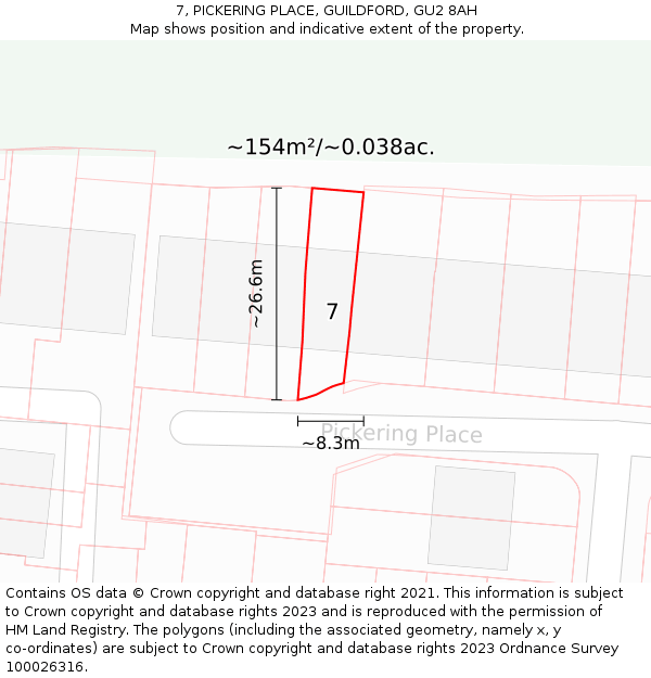 7, PICKERING PLACE, GUILDFORD, GU2 8AH: Plot and title map