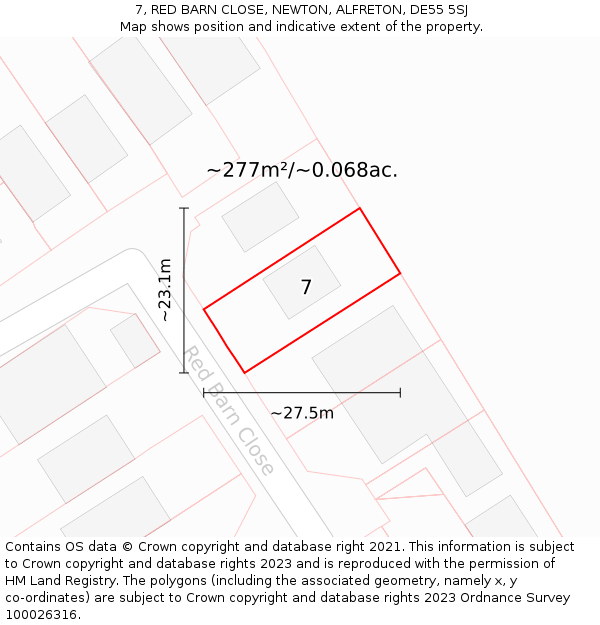 7, RED BARN CLOSE, NEWTON, ALFRETON, DE55 5SJ: Plot and title map