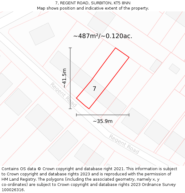 7, REGENT ROAD, SURBITON, KT5 8NN: Plot and title map