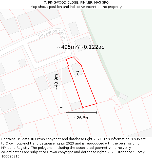 7, RINGWOOD CLOSE, PINNER, HA5 3PQ: Plot and title map