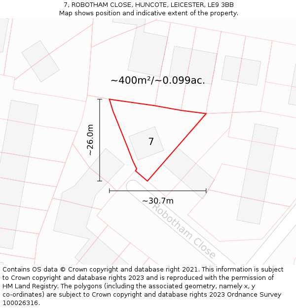 7, ROBOTHAM CLOSE, HUNCOTE, LEICESTER, LE9 3BB: Plot and title map