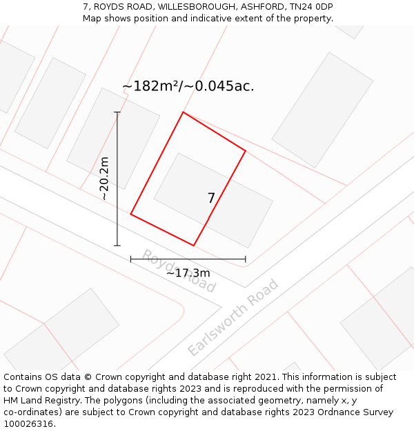 7, ROYDS ROAD, WILLESBOROUGH, ASHFORD, TN24 0DP: Plot and title map