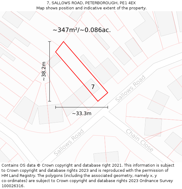7, SALLOWS ROAD, PETERBOROUGH, PE1 4EX: Plot and title map