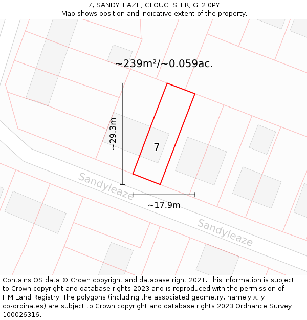 7, SANDYLEAZE, GLOUCESTER, GL2 0PY: Plot and title map