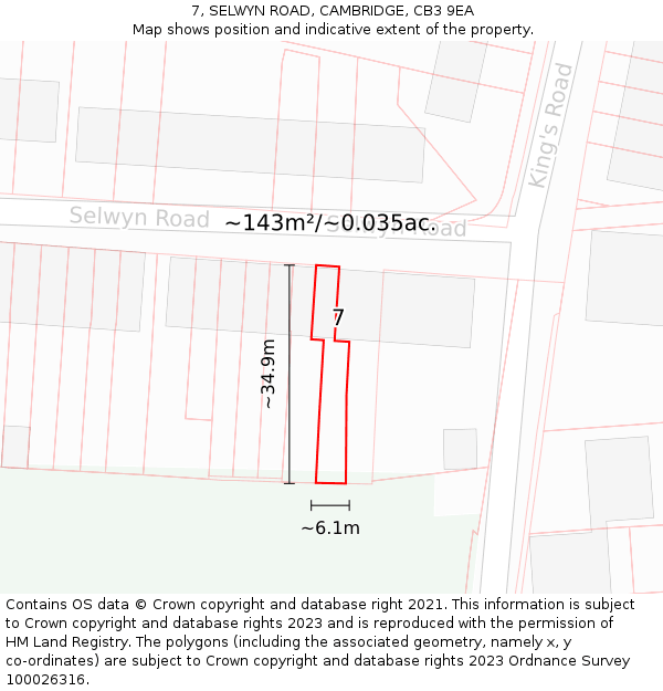 7, SELWYN ROAD, CAMBRIDGE, CB3 9EA: Plot and title map