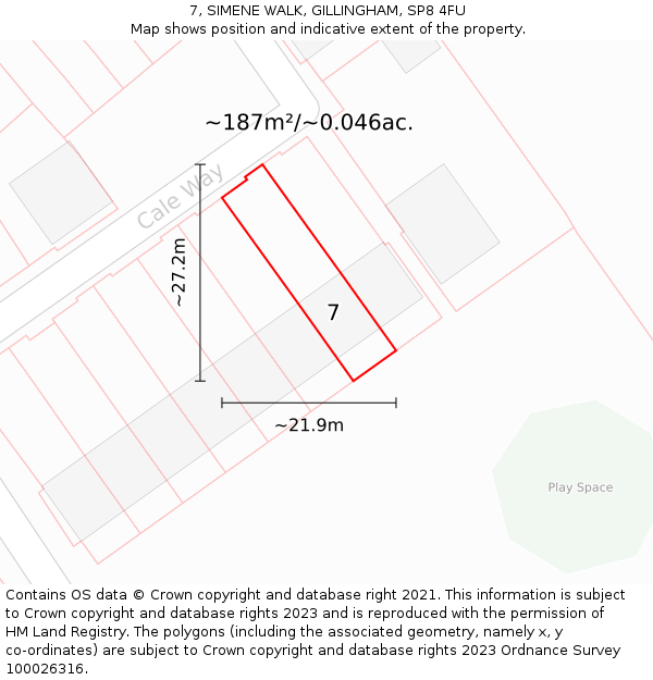 7, SIMENE WALK, GILLINGHAM, SP8 4FU: Plot and title map