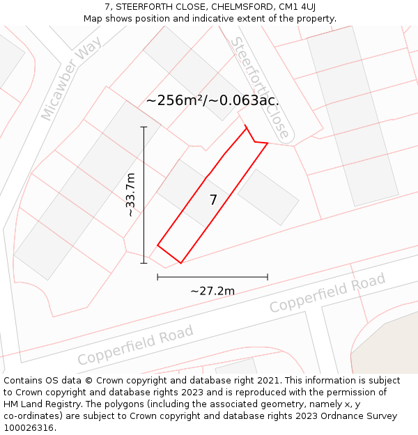 7, STEERFORTH CLOSE, CHELMSFORD, CM1 4UJ: Plot and title map