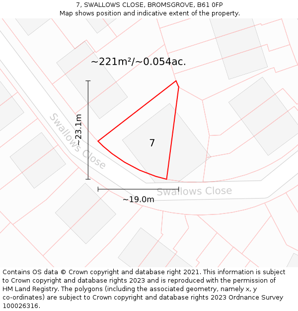 7, SWALLOWS CLOSE, BROMSGROVE, B61 0FP: Plot and title map