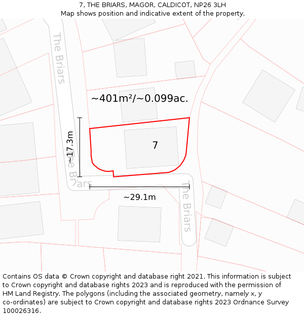7, THE BRIARS, MAGOR, CALDICOT, NP26 3LH: Plot and title map