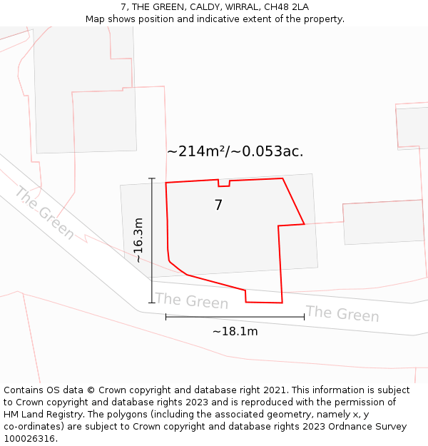 7, THE GREEN, CALDY, WIRRAL, CH48 2LA: Plot and title map