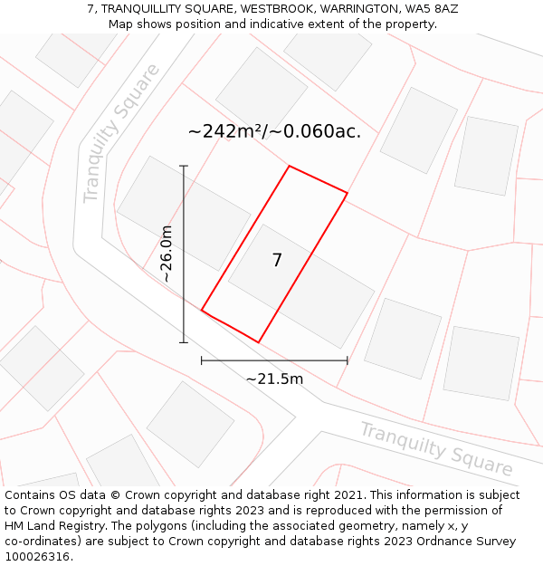 7, TRANQUILLITY SQUARE, WESTBROOK, WARRINGTON, WA5 8AZ: Plot and title map