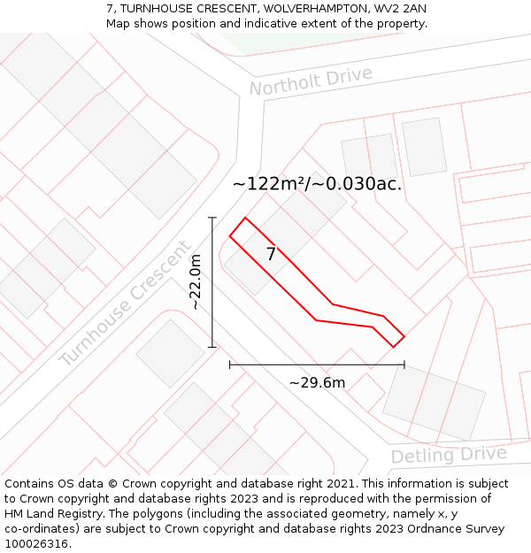 7, TURNHOUSE CRESCENT, WOLVERHAMPTON, WV2 2AN: Plot and title map