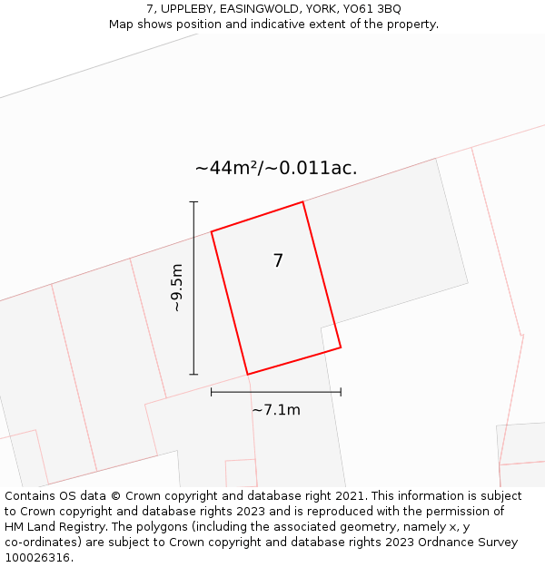 7, UPPLEBY, EASINGWOLD, YORK, YO61 3BQ: Plot and title map