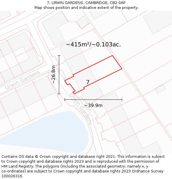 7, URWIN GARDENS, CAMBRIDGE, CB2 0AP: Plot and title map