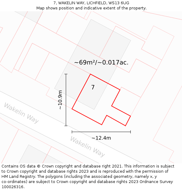 7, WAKELIN WAY, LICHFIELD, WS13 6UG: Plot and title map