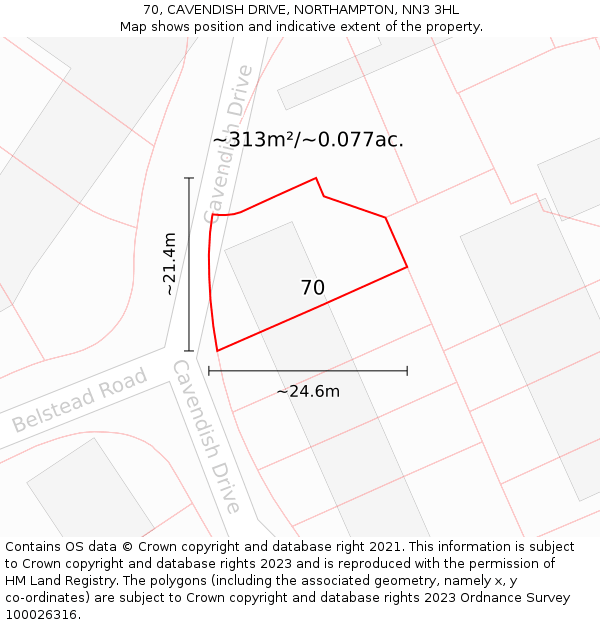 70, CAVENDISH DRIVE, NORTHAMPTON, NN3 3HL: Plot and title map