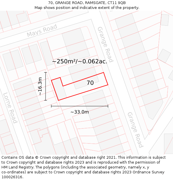 70, GRANGE ROAD, RAMSGATE, CT11 9QB: Plot and title map
