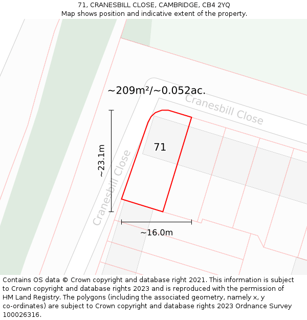 71, CRANESBILL CLOSE, CAMBRIDGE, CB4 2YQ: Plot and title map