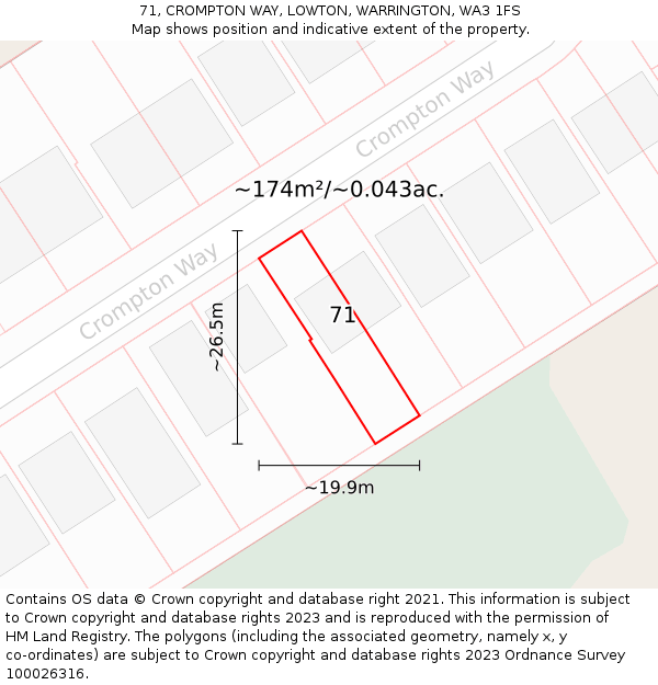 71, CROMPTON WAY, LOWTON, WARRINGTON, WA3 1FS: Plot and title map