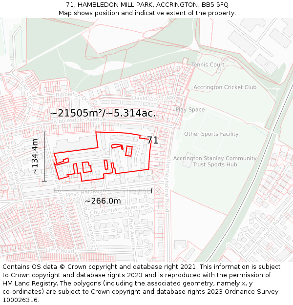 71, HAMBLEDON MILL PARK, ACCRINGTON, BB5 5FQ: Plot and title map