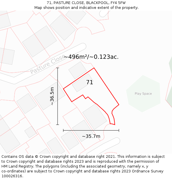 71, PASTURE CLOSE, BLACKPOOL, FY4 5FW: Plot and title map
