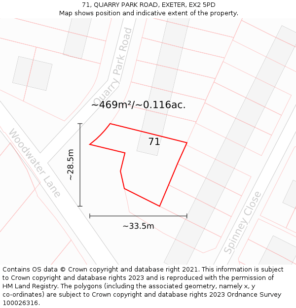71, QUARRY PARK ROAD, EXETER, EX2 5PD: Plot and title map